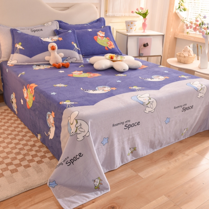 91家纺网 家纺一手货源 找家纺 甜之梦家纺  2025新款印花牛奶绒单品床单可定制任何尺寸  猫星球