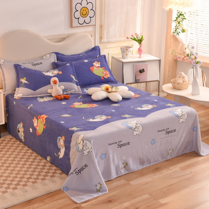 91家纺网 家纺一手货源 找家纺 甜之梦家纺  2025新款印花牛奶绒单品床单可定制任何尺寸  猫星球