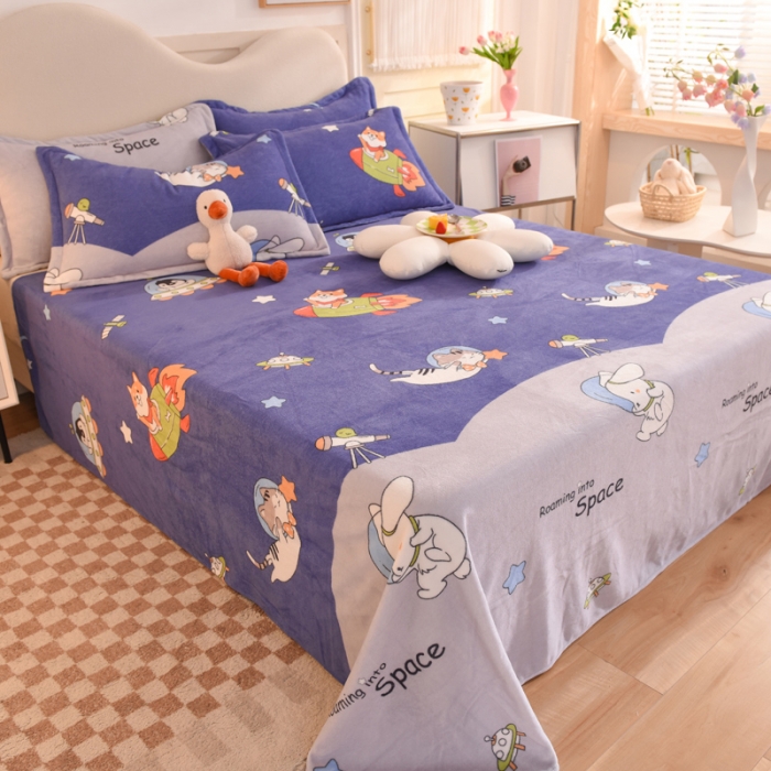 91家纺网 家纺一手货源 找家纺 甜之梦家纺  2025新款印花牛奶绒单品床单可定制任何尺寸  猫星球