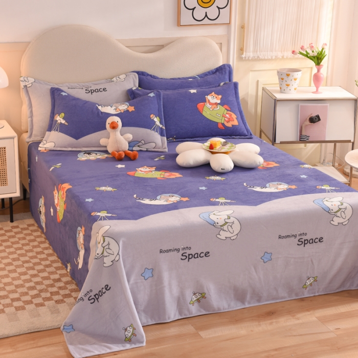 91家纺网 家纺一手货源 找家纺 甜之梦家纺  2025新款印花牛奶绒单品床单可定制任何尺寸  猫星球