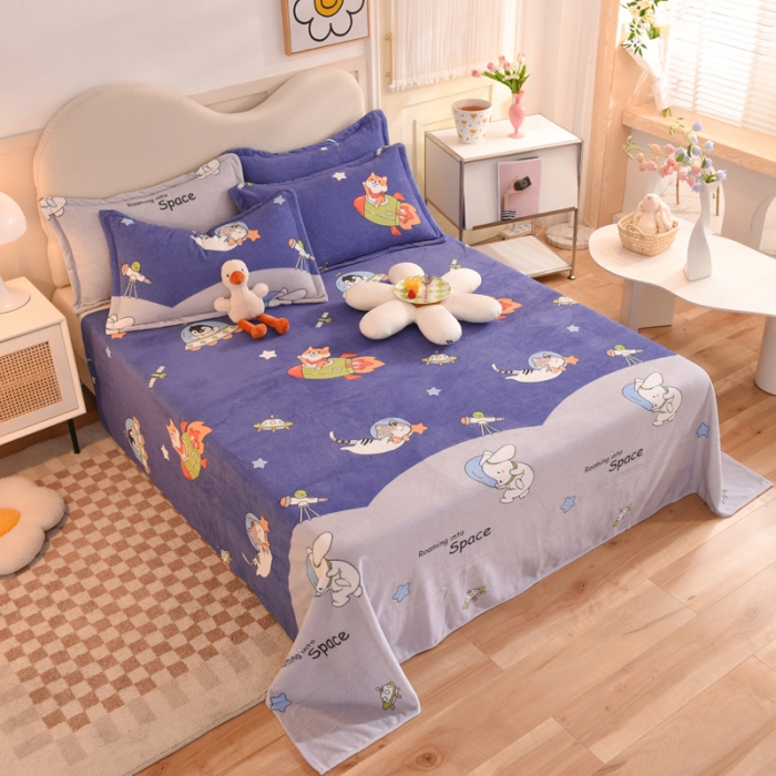 91家纺网 家纺一手货源 找家纺 甜之梦家纺  2025新款印花牛奶绒单品床单可定制任何尺寸  猫星球