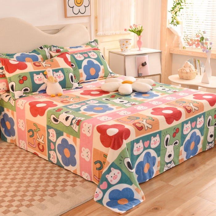 91家纺网 家纺一手货源 找家纺 甜之梦家纺  2025新款印花牛奶绒单品床单可定制任何尺寸  萌宠跳跳