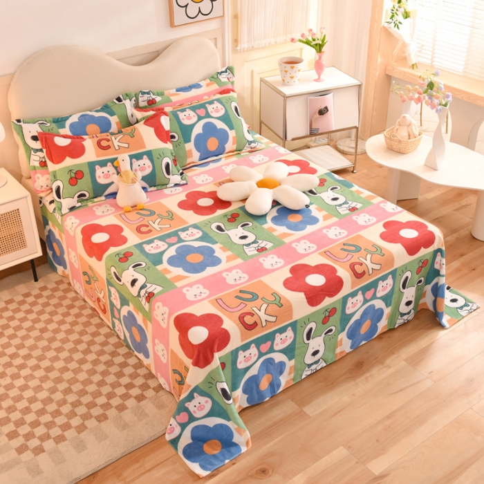 91家纺网 家纺一手货源 找家纺 甜之梦家纺  2025新款印花牛奶绒单品床单可定制任何尺寸  萌宠跳跳