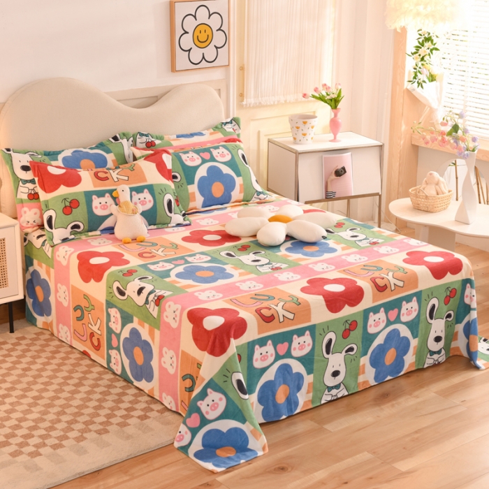 91家纺网 家纺一手货源 找家纺 甜之梦家纺  2025新款印花牛奶绒单品床单可定制任何尺寸  萌宠跳跳