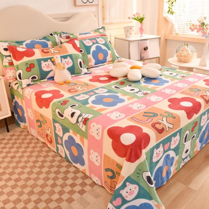 91家纺网 家纺一手货源 找家纺 甜之梦家纺  2025新款印花牛奶绒单品床单可定制任何尺寸  萌宠跳跳