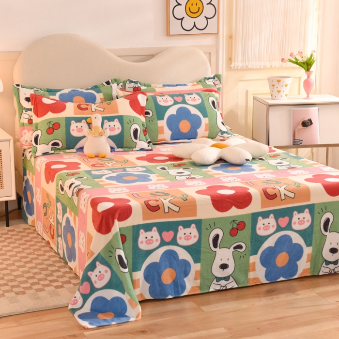 91家纺网 家纺一手货源 找家纺 甜之梦家纺  2025新款印花牛奶绒单品床单可定制任何尺寸  萌宠跳跳