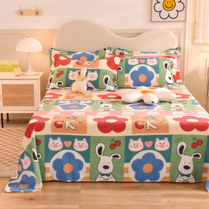 91家纺网 家纺一手货源 找家纺 甜之梦家纺  2025新款印花牛奶绒单品床单可定制任何尺寸  萌宠跳跳