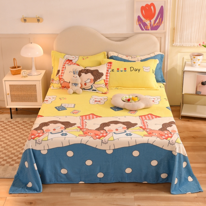 91家纺网 家纺一手货源 找家纺 甜之梦家纺  2025新款印花牛奶绒单品床单可定制任何尺寸  泡泡公主