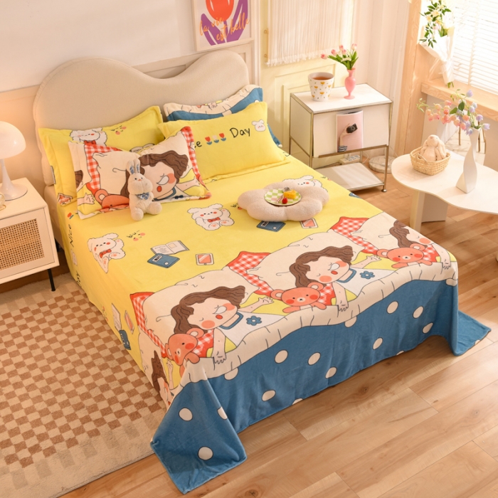 91家纺网 家纺一手货源 找家纺 甜之梦家纺  2025新款印花牛奶绒单品床单可定制任何尺寸  泡泡公主