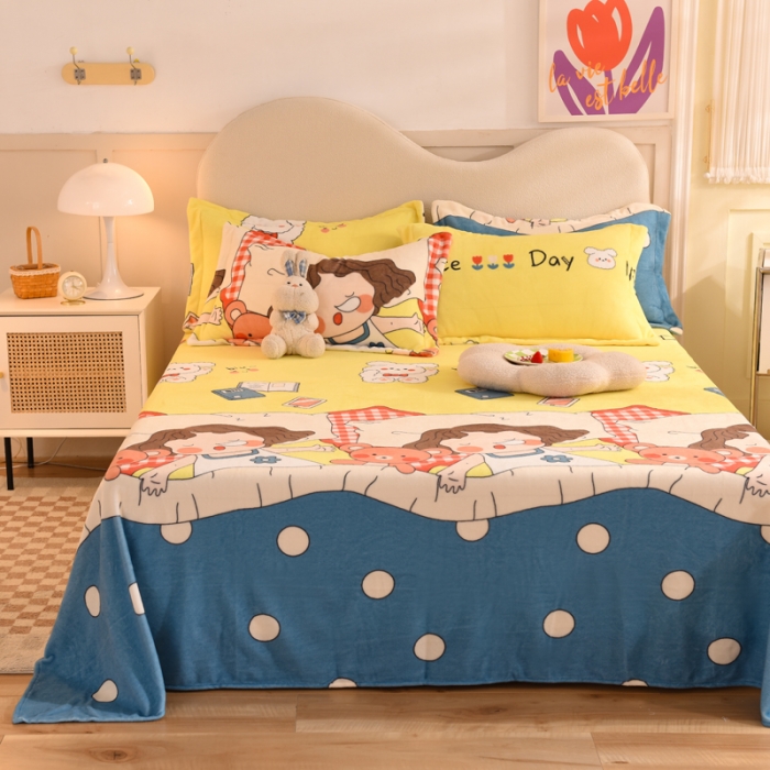 91家纺网 家纺一手货源 找家纺 甜之梦家纺  2025新款印花牛奶绒单品床单可定制任何尺寸  泡泡公主