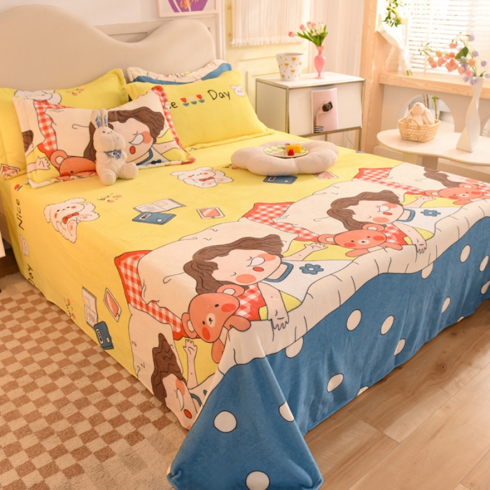 91家纺网 家纺一手货源 找家纺 甜之梦家纺  2025新款印花牛奶绒单品床单可定制任何尺寸  泡泡公主