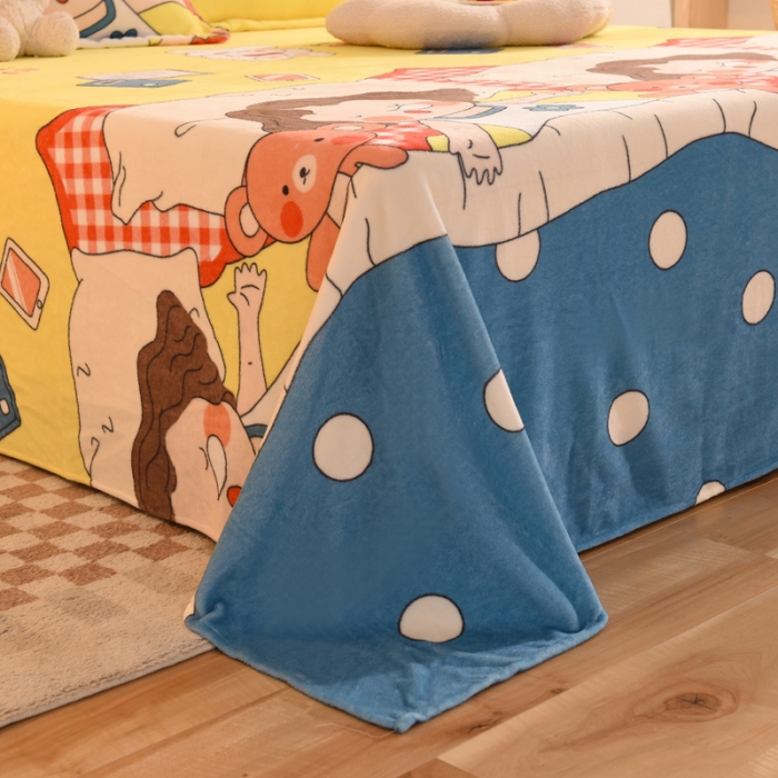 91家纺网 家纺一手货源 找家纺 甜之梦家纺  2025新款印花牛奶绒单品床单可定制任何尺寸  泡泡公主