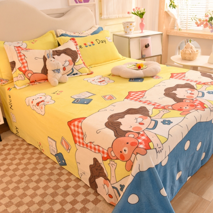 91家纺网 家纺一手货源 找家纺 甜之梦家纺  2025新款印花牛奶绒单品床单可定制任何尺寸  泡泡公主