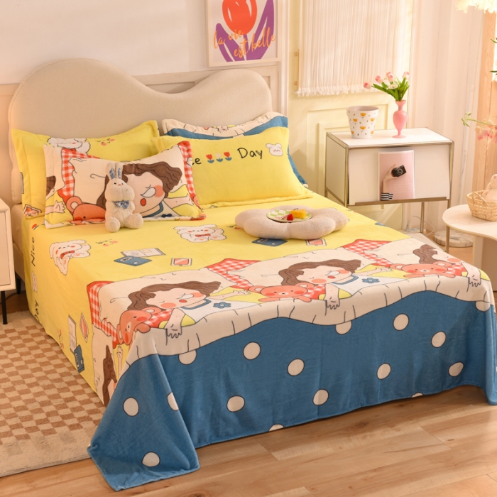 91家纺网 家纺一手货源 找家纺 甜之梦家纺  2025新款印花牛奶绒单品床单可定制任何尺寸  泡泡公主