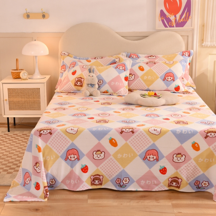 91家纺网 家纺一手货源 找家纺 甜之梦家纺  2025新款印花牛奶绒单品床单可定制任何尺寸 诗雨恋人