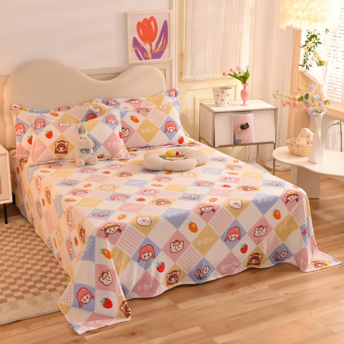 91家纺网 家纺一手货源 找家纺 甜之梦家纺  2025新款印花牛奶绒单品床单可定制任何尺寸 诗雨恋人