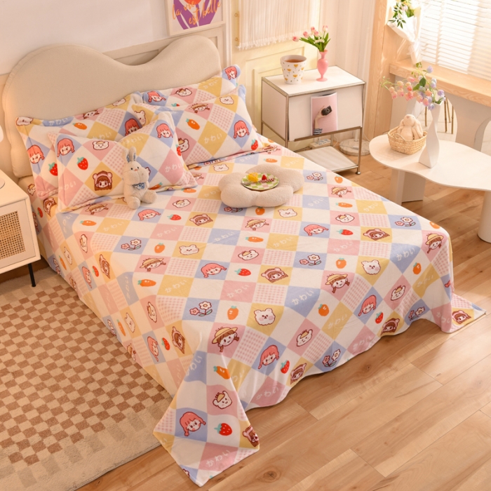 91家纺网 家纺一手货源 找家纺 甜之梦家纺  2025新款印花牛奶绒单品床单可定制任何尺寸 诗雨恋人