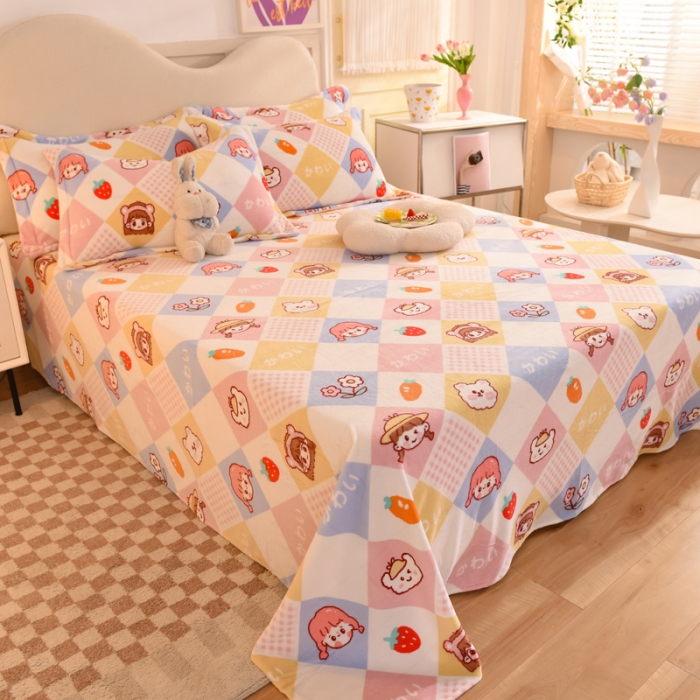 91家纺网 家纺一手货源 找家纺 甜之梦家纺  2025新款印花牛奶绒单品床单可定制任何尺寸 诗雨恋人