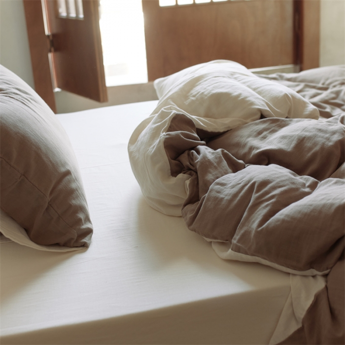 91家纺网 家纺一手货源 找家纺 （总）安莱生活 2022新款全棉双层纱纯色四件套--侘寂风