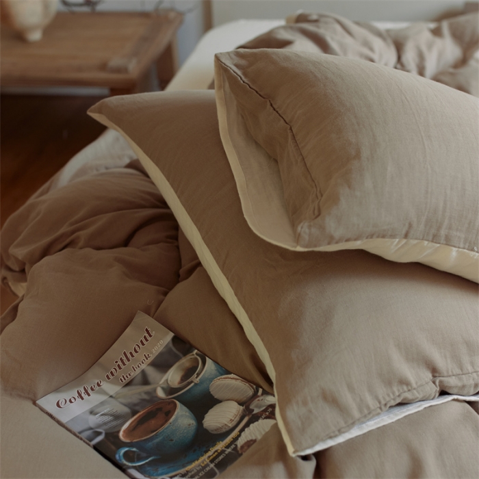 91家纺网 家纺一手货源 找家纺 （总）安莱生活 2022新款全棉双层纱纯色四件套--侘寂风