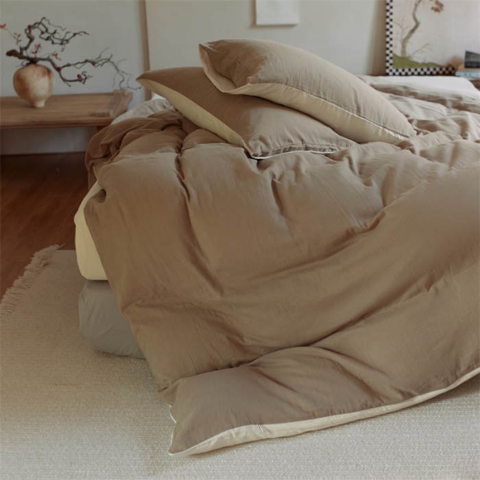 91家纺网 家纺一手货源 找家纺 （总）安莱生活 2022新款全棉双层纱纯色四件套--侘寂风