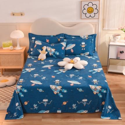 甜之梦家纺  2025新款印花牛奶绒单品床单可定制任何尺寸  太空机器人北卡蓝