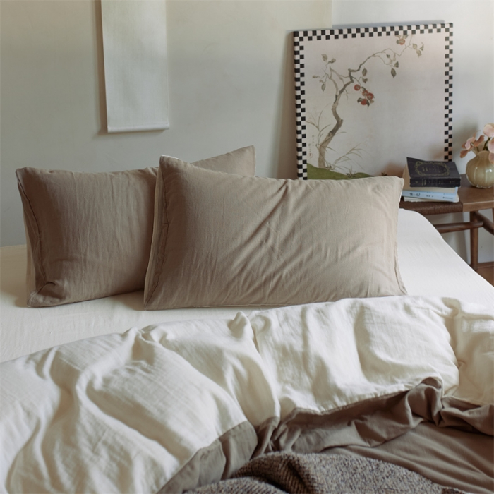 91家纺网 家纺一手货源 找家纺 安莱生活 2022新款全棉双层纱纯色四件套--侘寂风 澳白