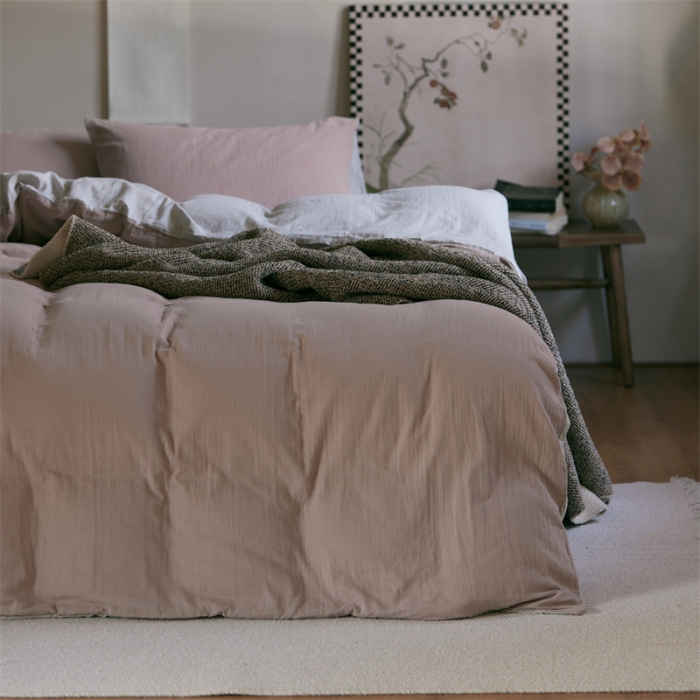 91家纺网 家纺一手货源 找家纺 安莱生活 2022新款全棉双层纱纯色四件套--侘寂风 灰粉