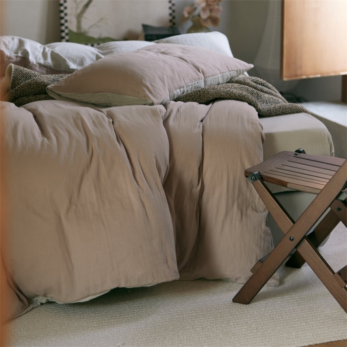 91家纺网 家纺一手货源 找家纺 安莱生活 2022新款全棉双层纱纯色四件套--侘寂风 灰粉