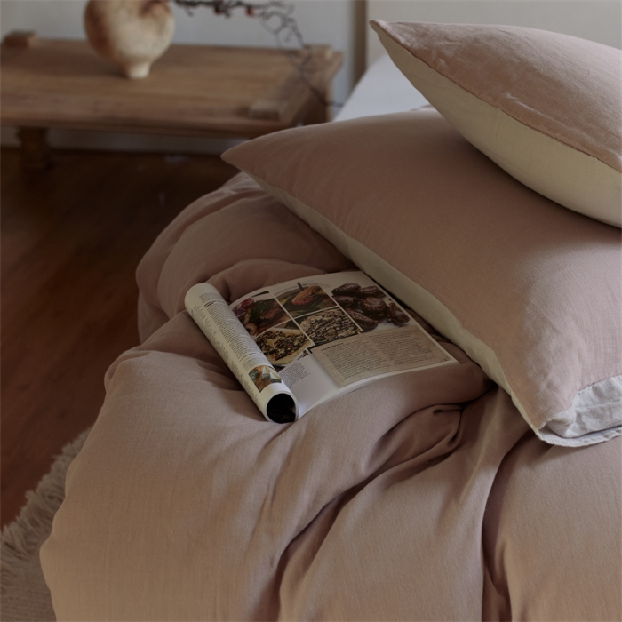 91家纺网 家纺一手货源 找家纺 安莱生活 2022新款全棉双层纱纯色四件套--侘寂风 灰粉