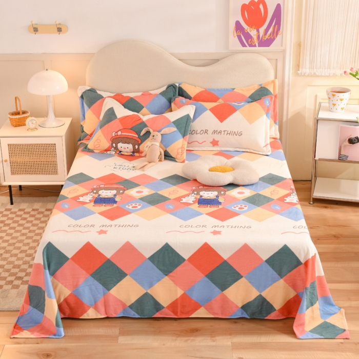 91家纺网 家纺一手货源 找家纺 甜之梦家纺  2025新款印花牛奶绒单品床单可定制任何尺寸  校园女孩