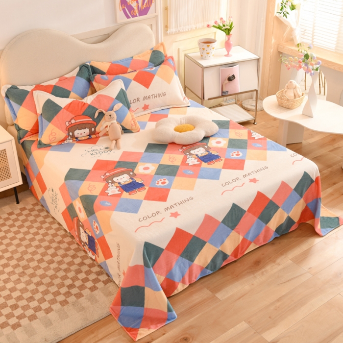 91家纺网 家纺一手货源 找家纺 甜之梦家纺  2025新款印花牛奶绒单品床单可定制任何尺寸  校园女孩