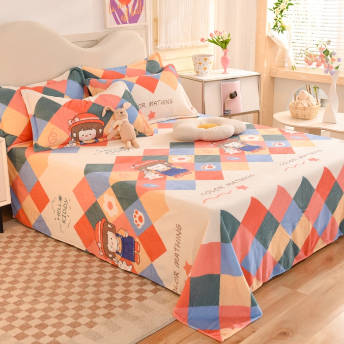 91家纺网 家纺一手货源 找家纺 甜之梦家纺  2025新款印花牛奶绒单品床单可定制任何尺寸  校园女孩