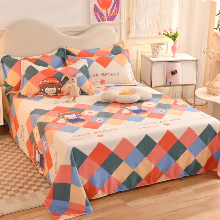 91家纺网 家纺一手货源 找家纺 甜之梦家纺  2025新款印花牛奶绒单品床单可定制任何尺寸  校园女孩