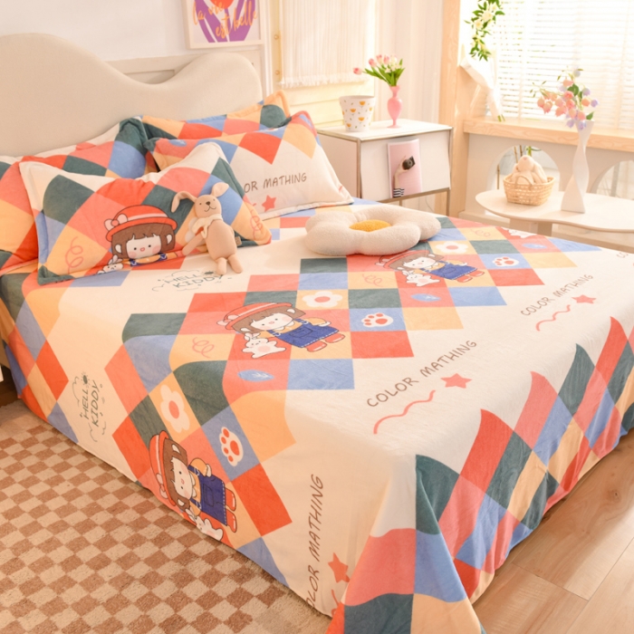 91家纺网 家纺一手货源 找家纺 甜之梦家纺  2025新款印花牛奶绒单品床单可定制任何尺寸  校园女孩