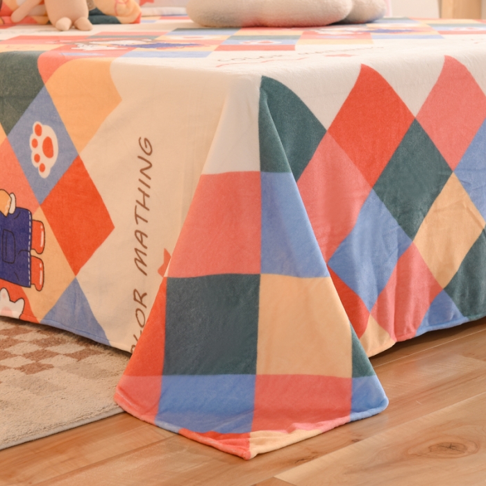 91家纺网 家纺一手货源 找家纺 甜之梦家纺  2025新款印花牛奶绒单品床单可定制任何尺寸  校园女孩