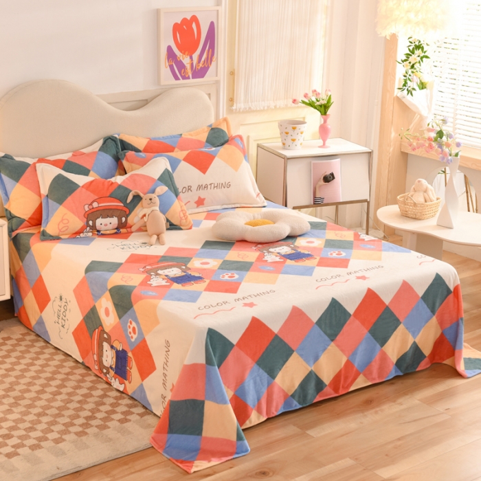 91家纺网 家纺一手货源 找家纺 甜之梦家纺  2025新款印花牛奶绒单品床单可定制任何尺寸  校园女孩