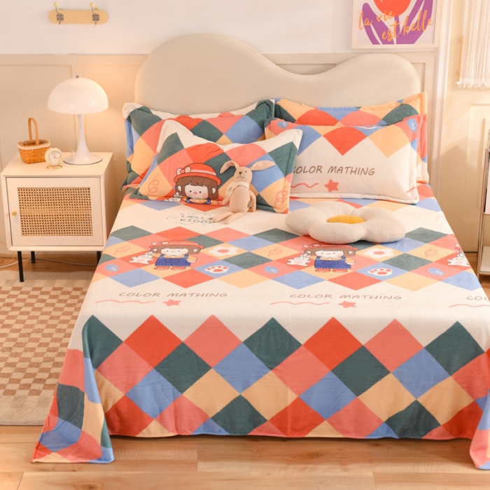 91家纺网 家纺一手货源 找家纺 甜之梦家纺  2025新款印花牛奶绒单品床单可定制任何尺寸  校园女孩