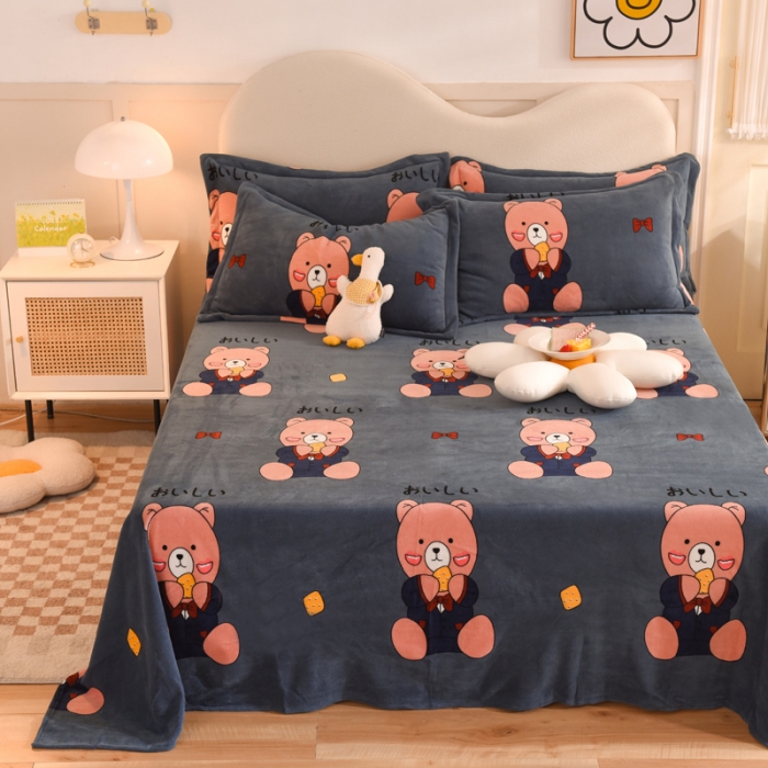 91家纺网 家纺一手货源 找家纺 甜之梦家纺  2025新款印花牛奶绒单品床单可定制任何尺寸  雪花熊