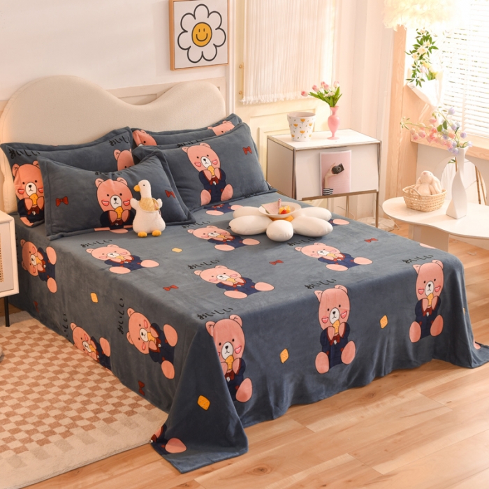 91家纺网 家纺一手货源 找家纺 甜之梦家纺  2025新款印花牛奶绒单品床单可定制任何尺寸  雪花熊