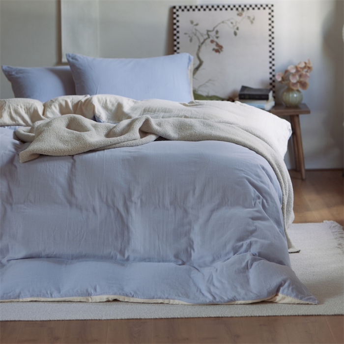 91家纺网 家纺一手货源 找家纺 安莱生活 2022新款全棉双层纱纯色四件套--侘寂风 兰米