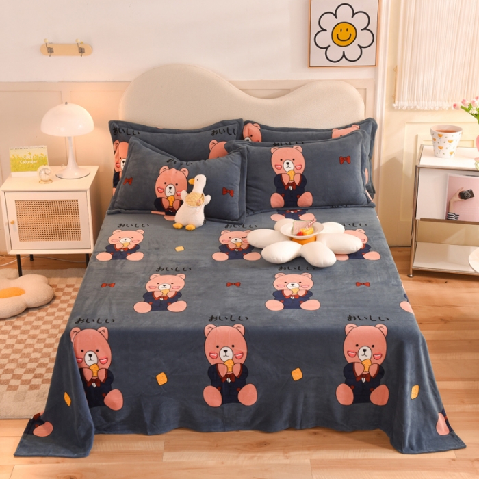 91家纺网 家纺一手货源 找家纺 甜之梦家纺  2025新款印花牛奶绒单品床单可定制任何尺寸  雪花熊