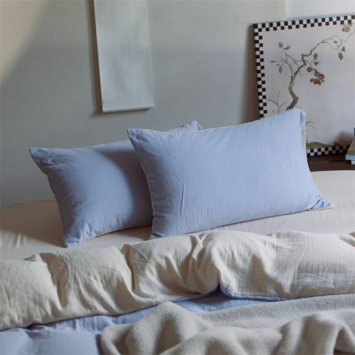 91家纺网 家纺一手货源 找家纺 安莱生活 2022新款全棉双层纱纯色四件套--侘寂风 兰米