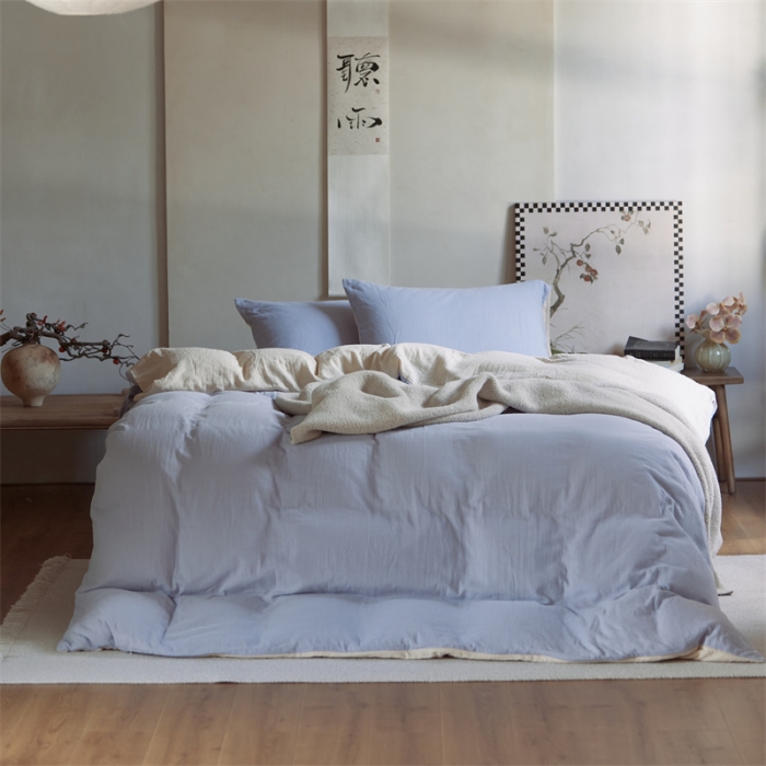 91家纺网 家纺一手货源 找家纺 安莱生活 2022新款全棉双层纱纯色四件套--侘寂风 兰米