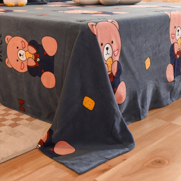 91家纺网 家纺一手货源 找家纺 甜之梦家纺  2025新款印花牛奶绒单品床单可定制任何尺寸  雪花熊