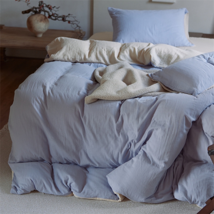 91家纺网 家纺一手货源 找家纺 安莱生活 2022新款全棉双层纱纯色四件套--侘寂风 兰米