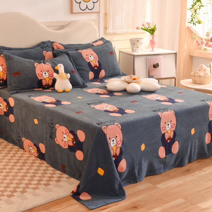 91家纺网 家纺一手货源 找家纺 甜之梦家纺  2025新款印花牛奶绒单品床单可定制任何尺寸  雪花熊