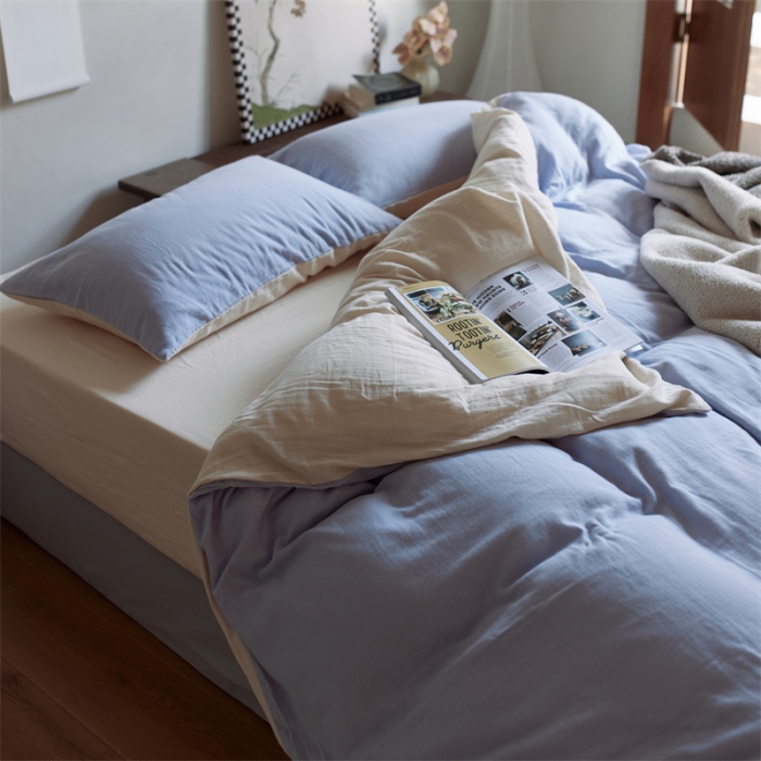 91家纺网 家纺一手货源 找家纺 安莱生活 2022新款全棉双层纱纯色四件套--侘寂风 兰米