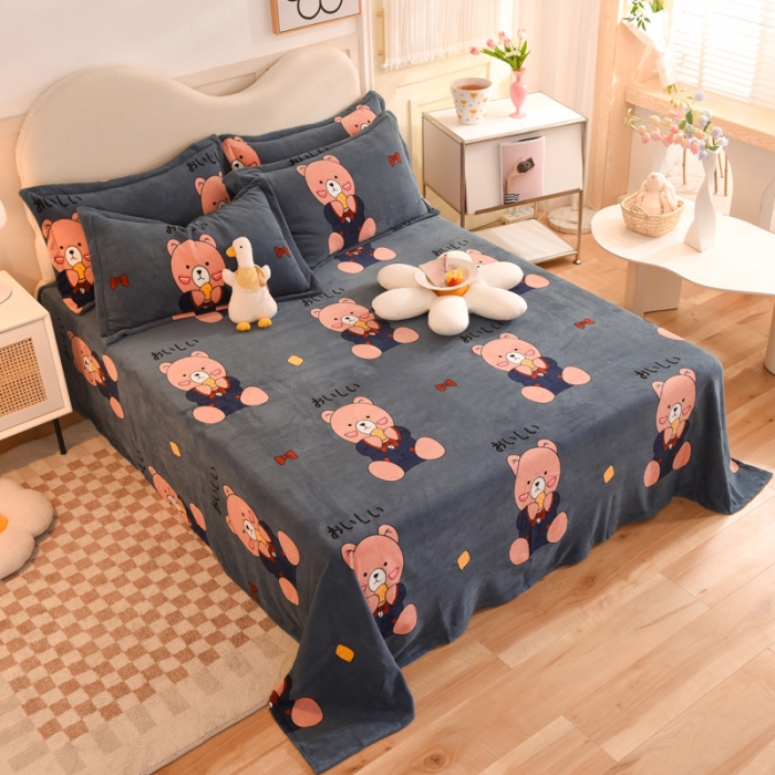 91家纺网 家纺一手货源 找家纺 甜之梦家纺  2025新款印花牛奶绒单品床单可定制任何尺寸  雪花熊