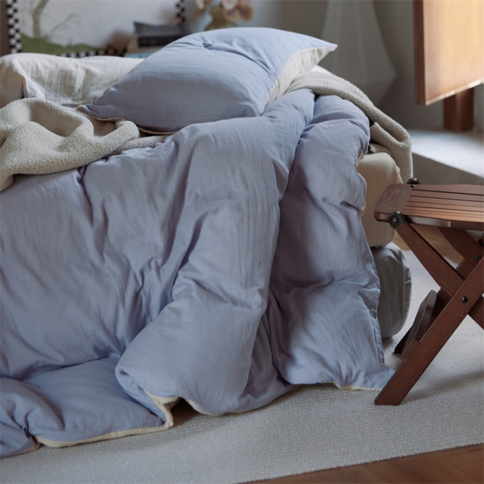 91家纺网 家纺一手货源 找家纺 安莱生活 2022新款全棉双层纱纯色四件套--侘寂风 兰米